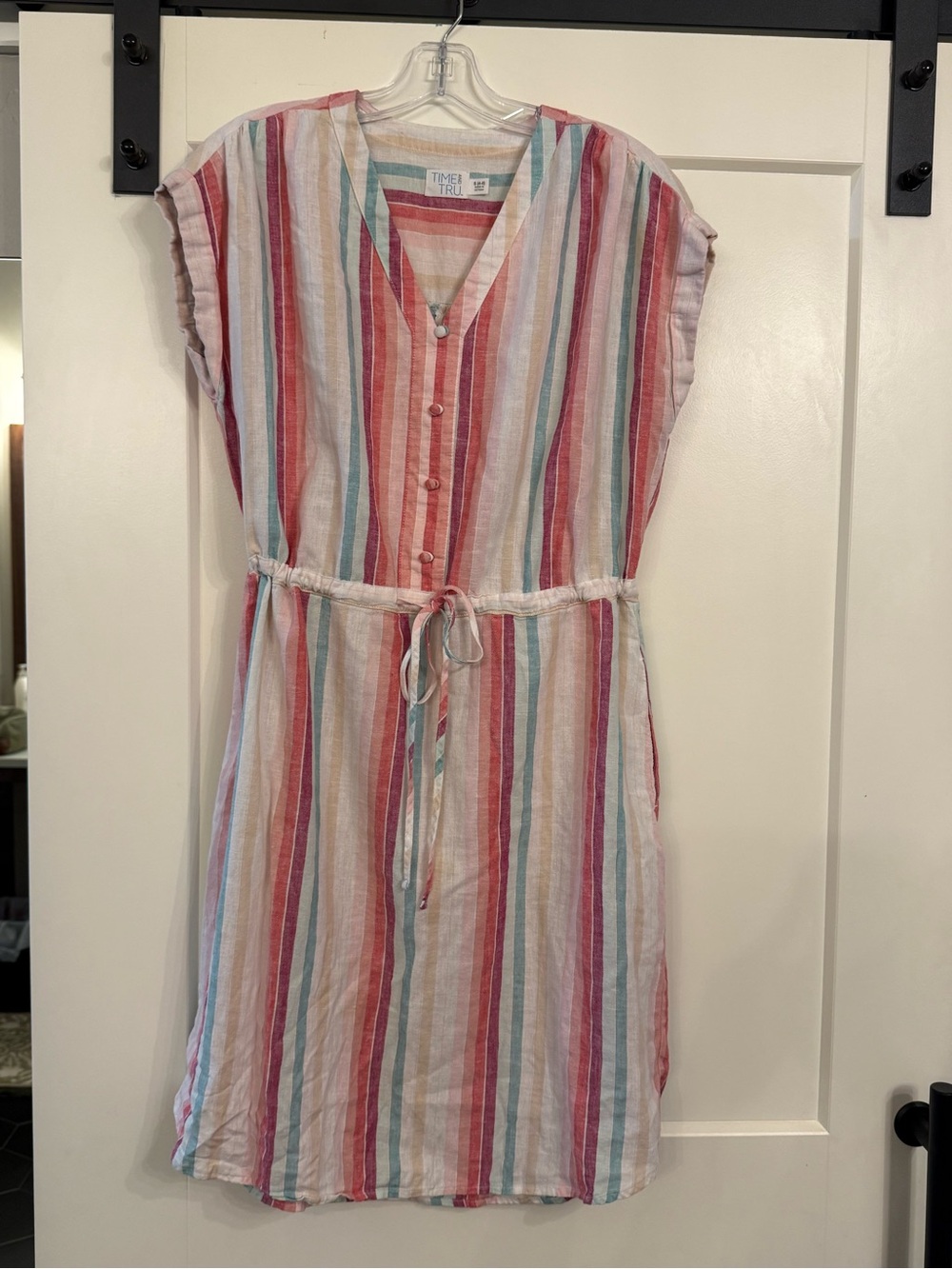 Linen blend striped summer dress